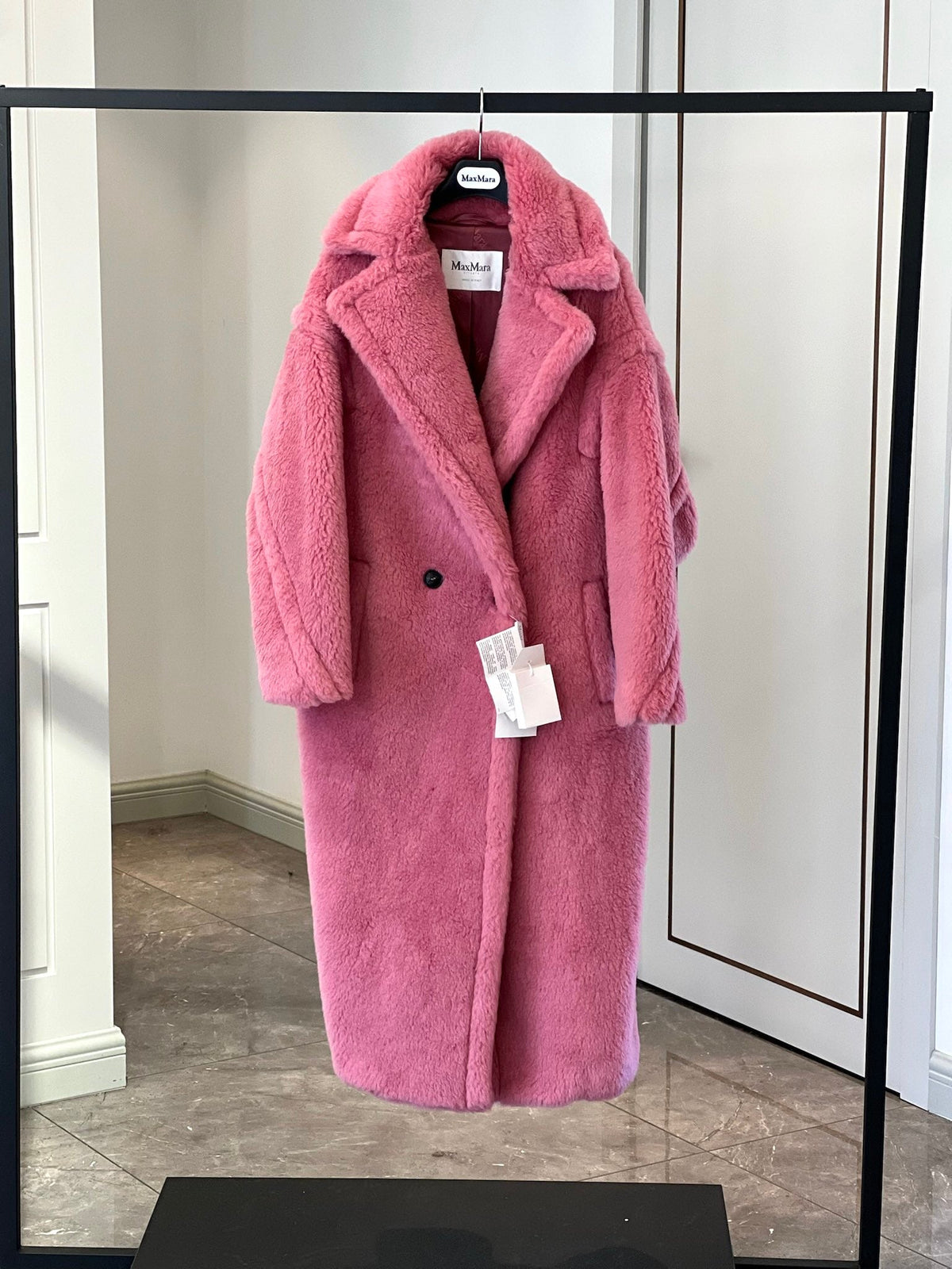 Max Mara Teddy Bear Icon Long Coat Hot Pink Alpaca Wool Silk 429220