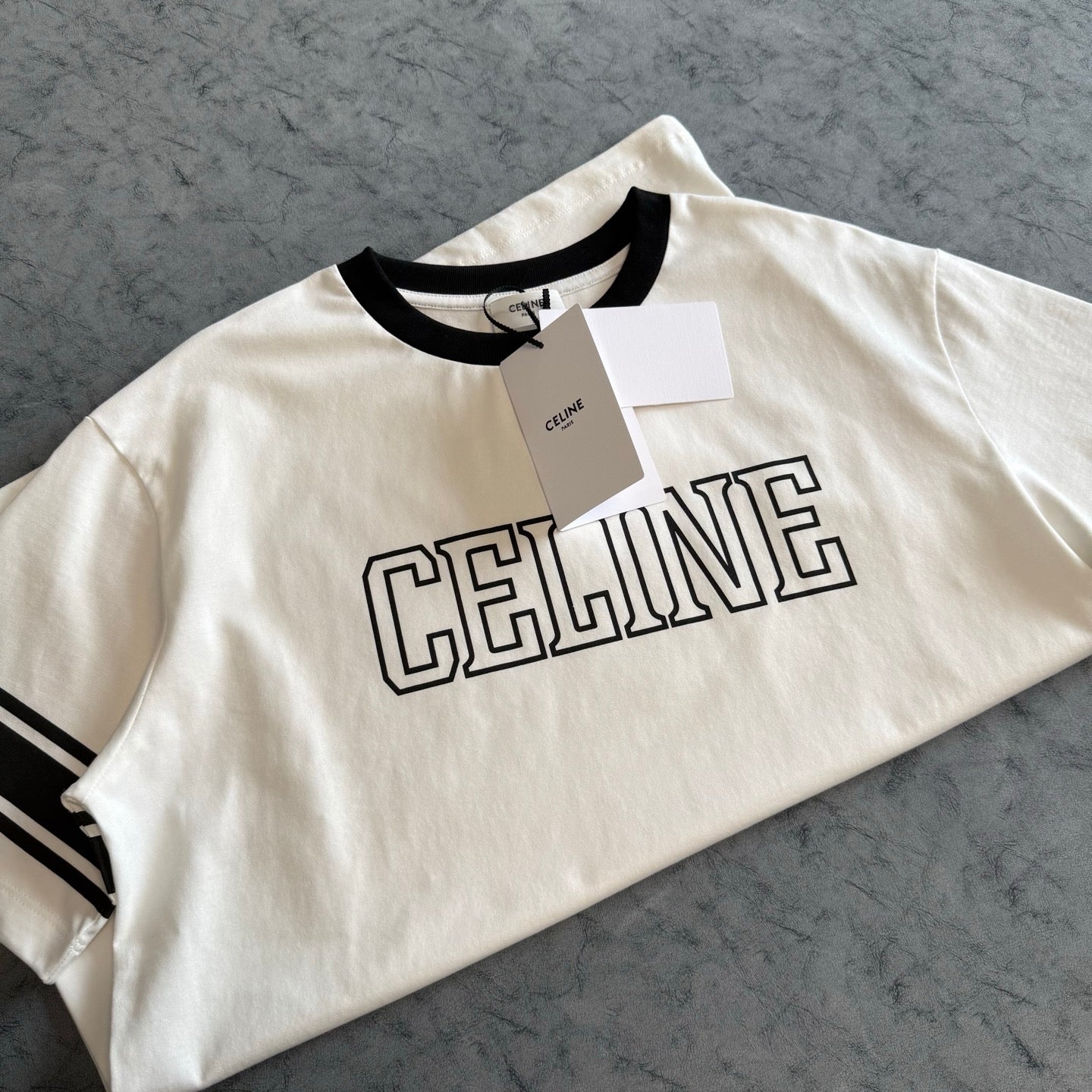 Celine SS26 Color-blocked Letter Print T-shirt White Black Cotton 350495