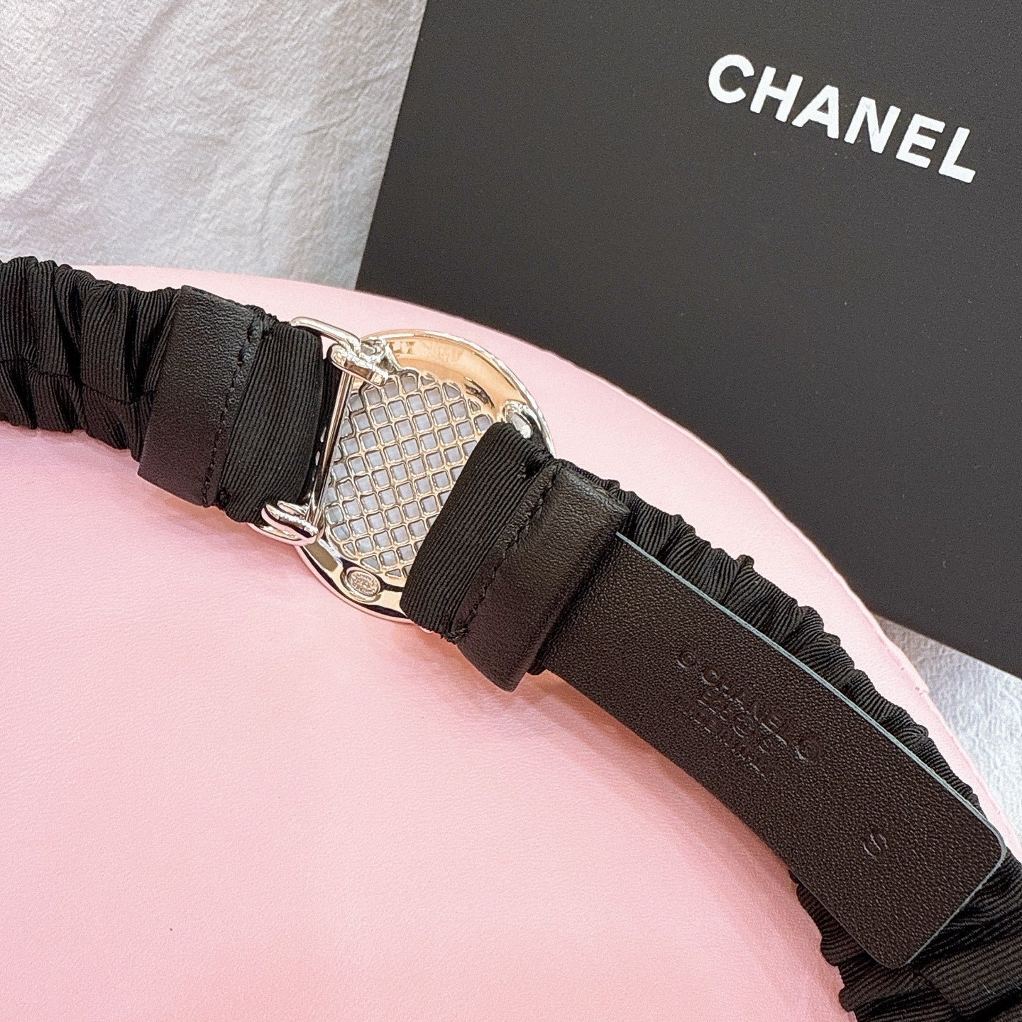 CC Elastic Waist Belt 3.0CM Black Canvas Gold Buckle 196837