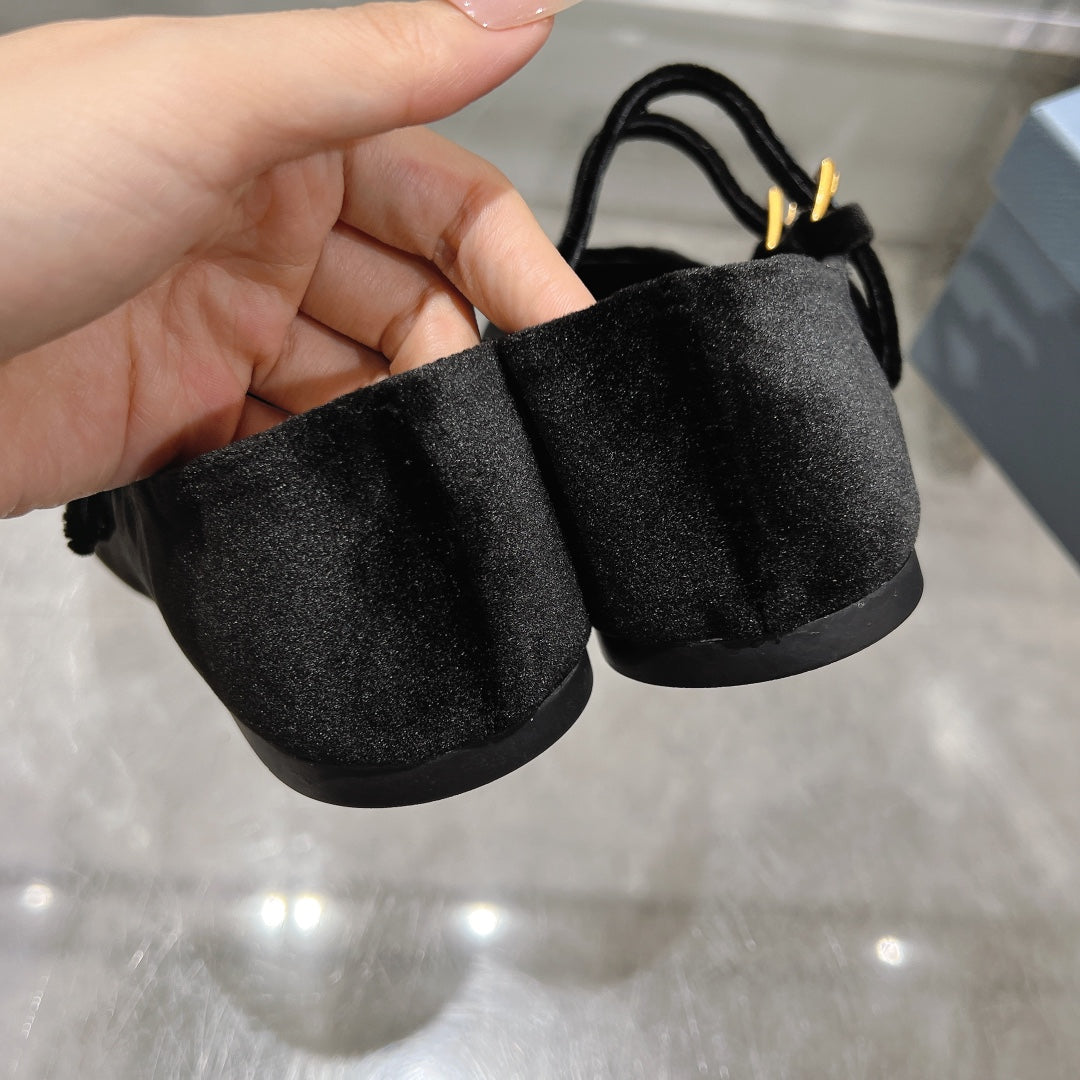 Prada 26s Finish Ballerina Black Velvet 982412