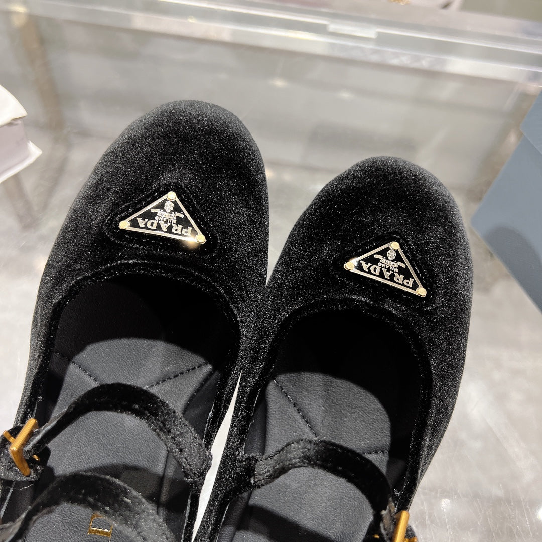 Prada 26s Finish Ballerina Black Velvet 982412