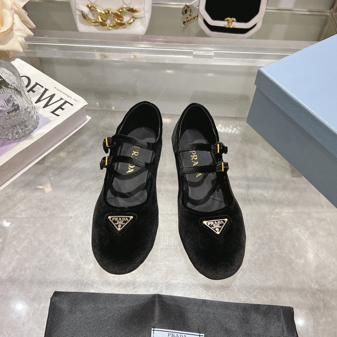 Prada 26s Finish Ballerina Black Velvet 982412