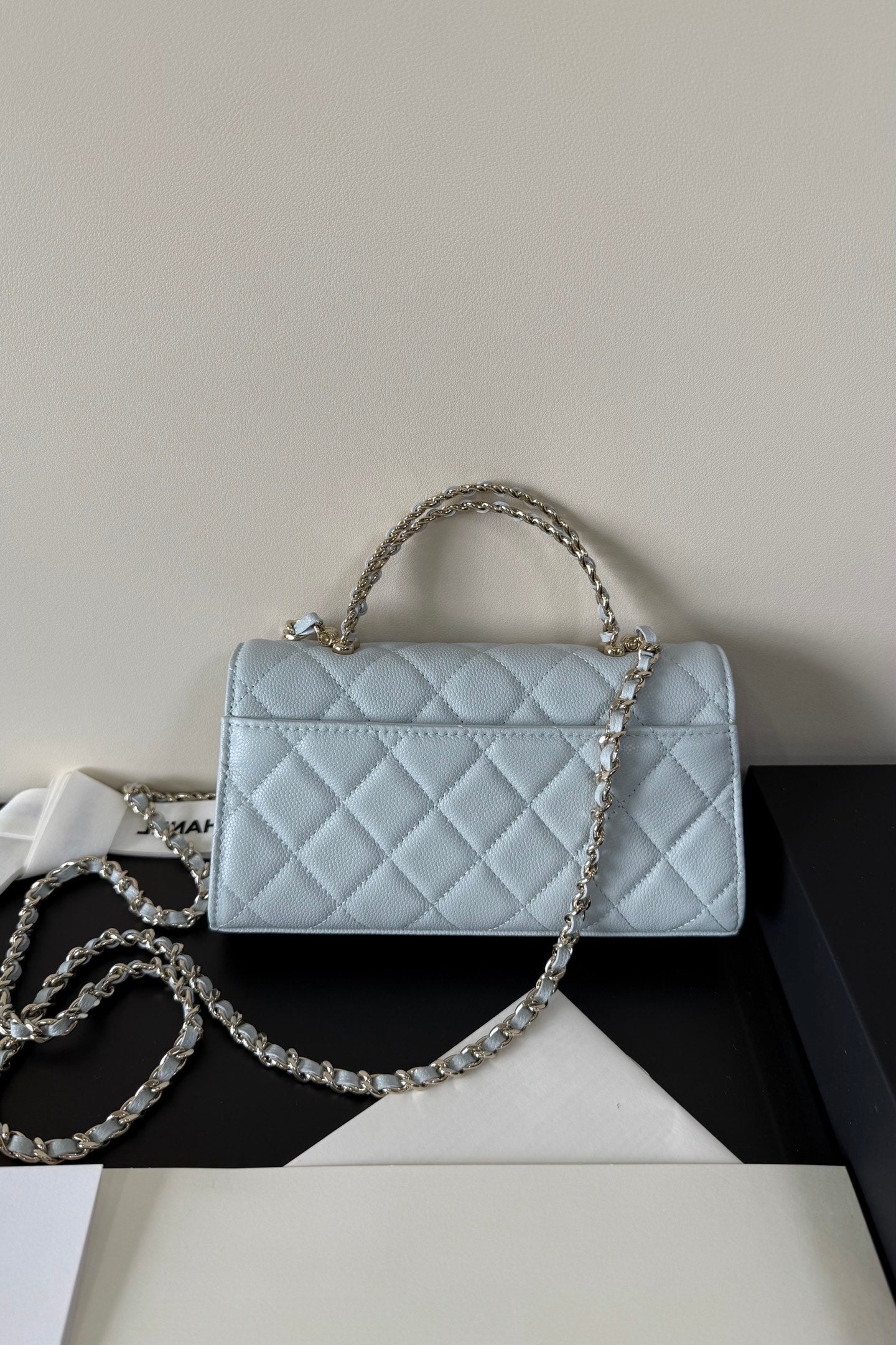 CC 23P Top Handle Kelly Clutch Light Blue Caviar Leather 282521