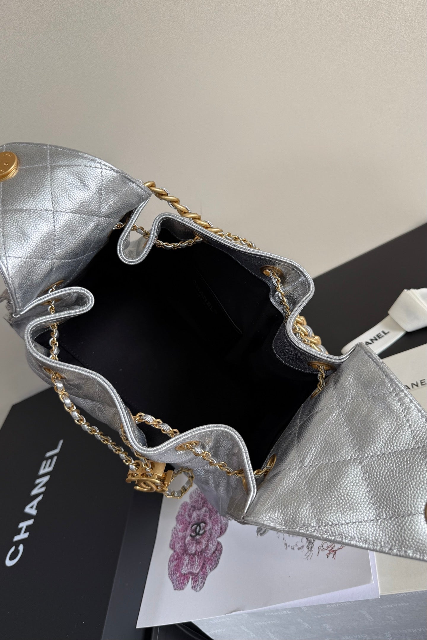 CC 25 Hobo Bag Sliver Grained Calfskin Leather GHW 282507