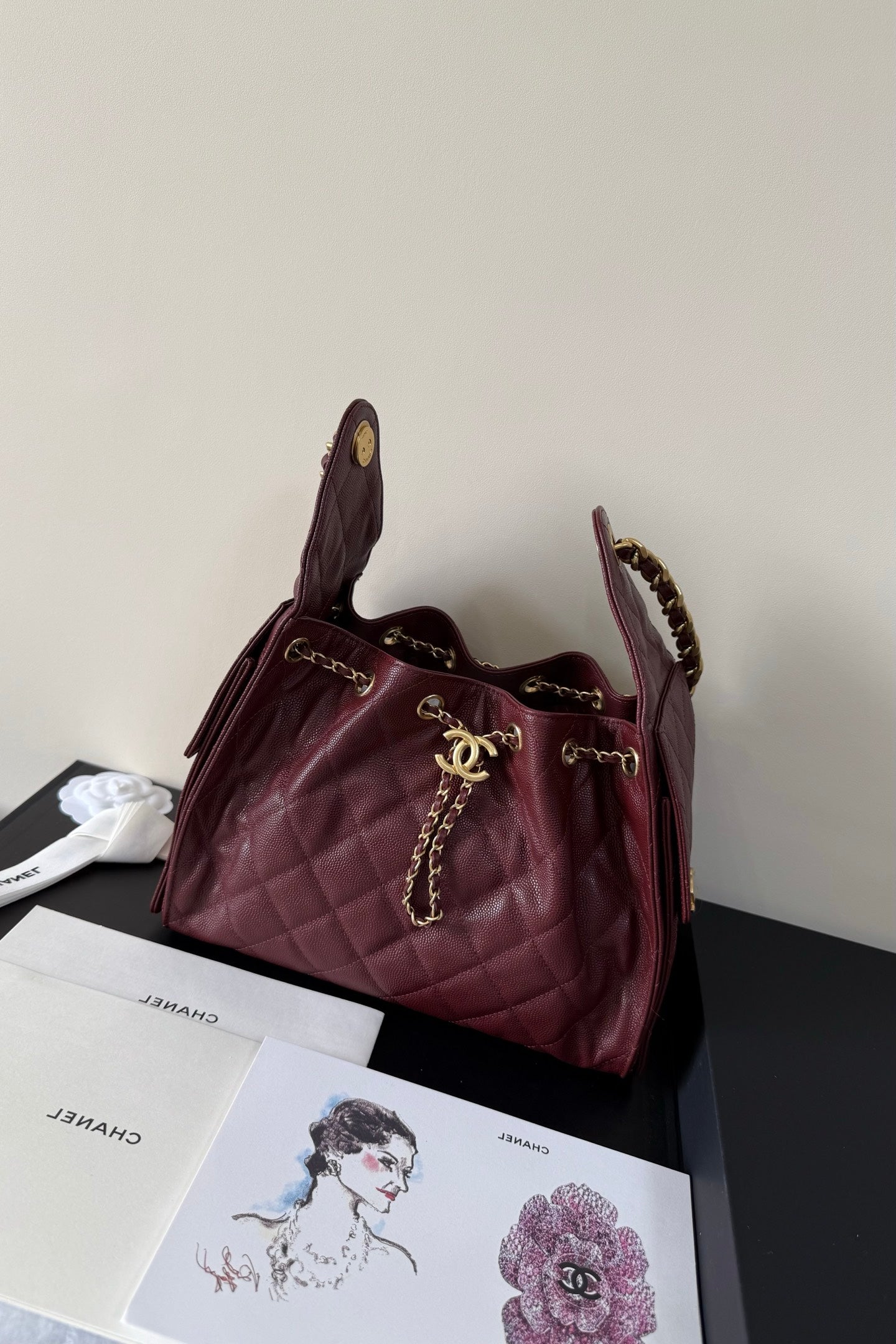 CC 25 Hobo Bag Burgundy Grained Calfskin Leather GHW 282512