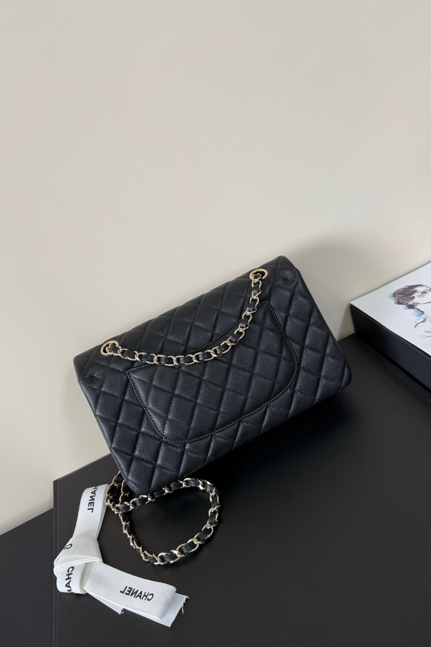 CC Classic Double Flap Bag 25cm Black Caviar Leather