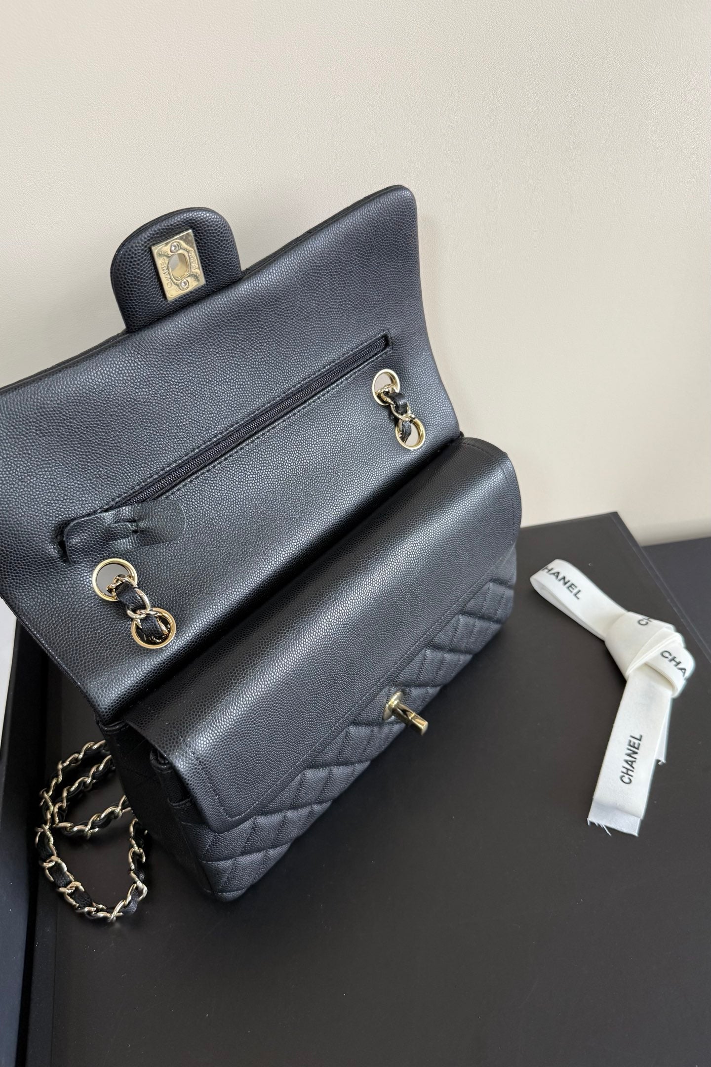 CC Classic Double Flap Bag 25cm Black Caviar Leather