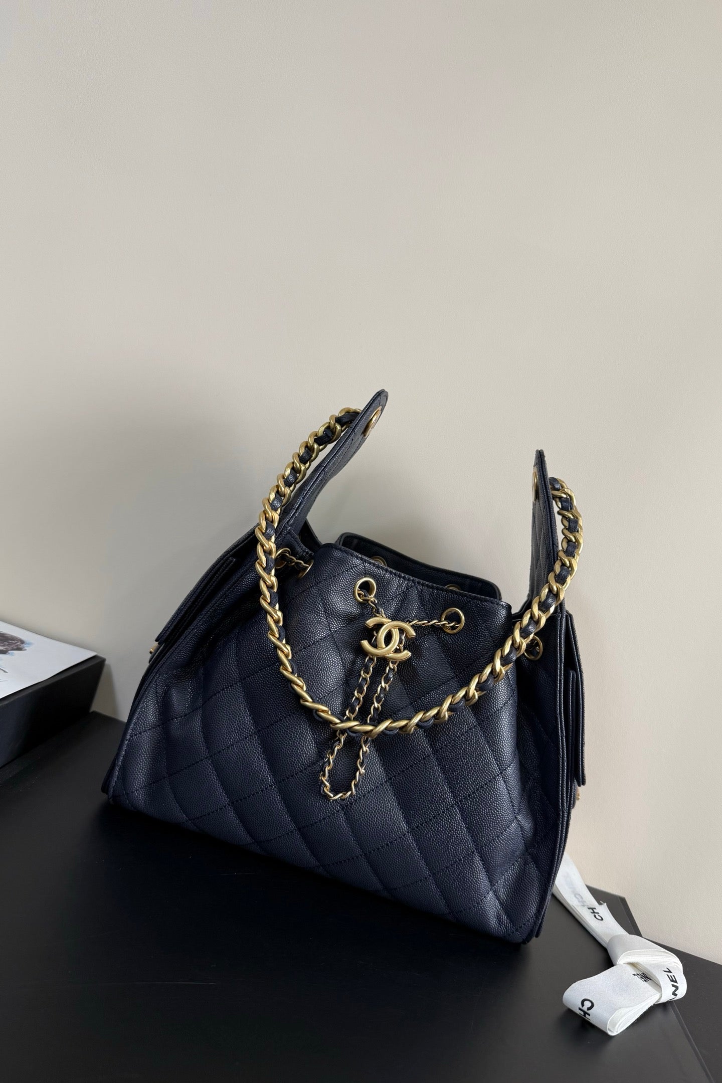 CC 25 Hobo Bag Navy Blue Grained Calfskin Leather GHW 282494