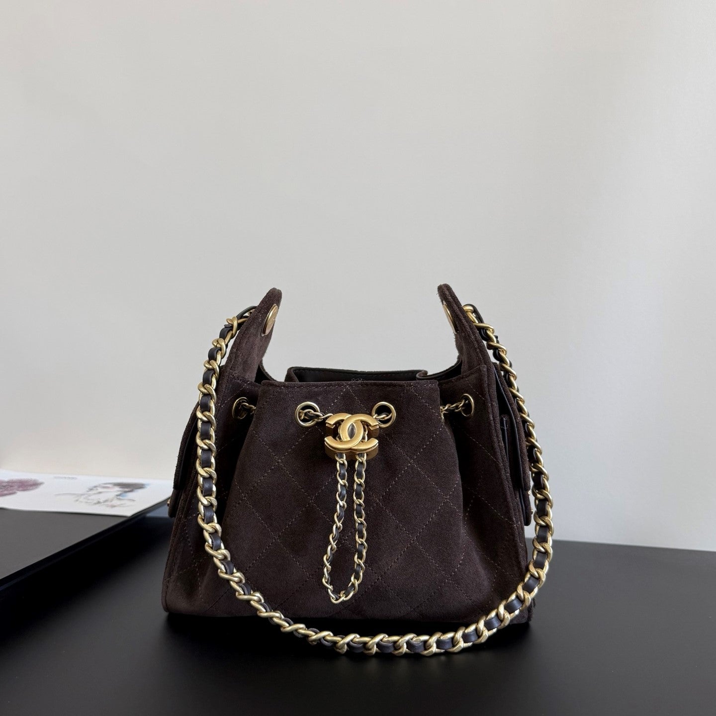 CC 25 Mini Hobo Bag Chocolate Suede GHW 282548