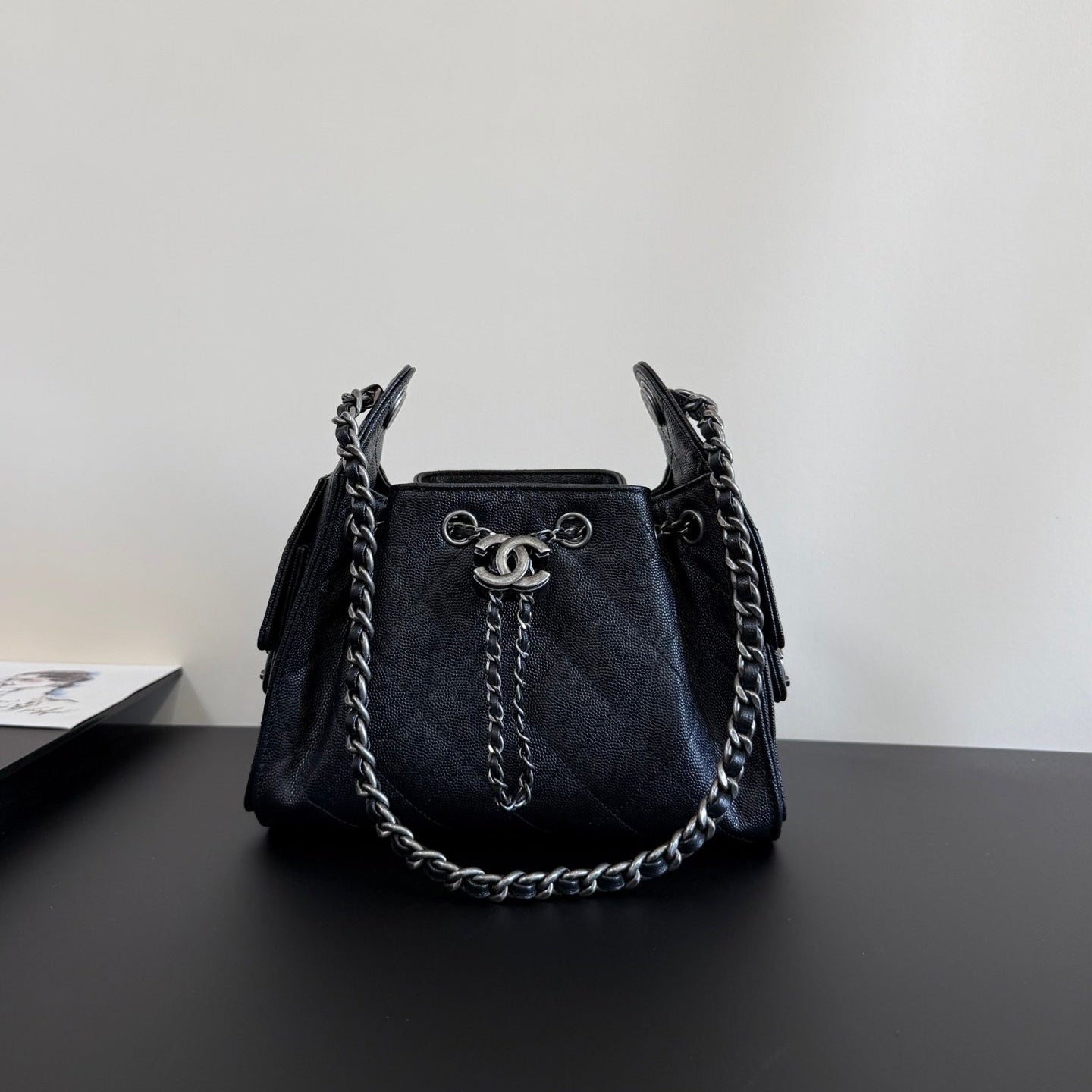 CC 25 Mini Hobo Bag Navy Blue Caviar Leather SHW 282552