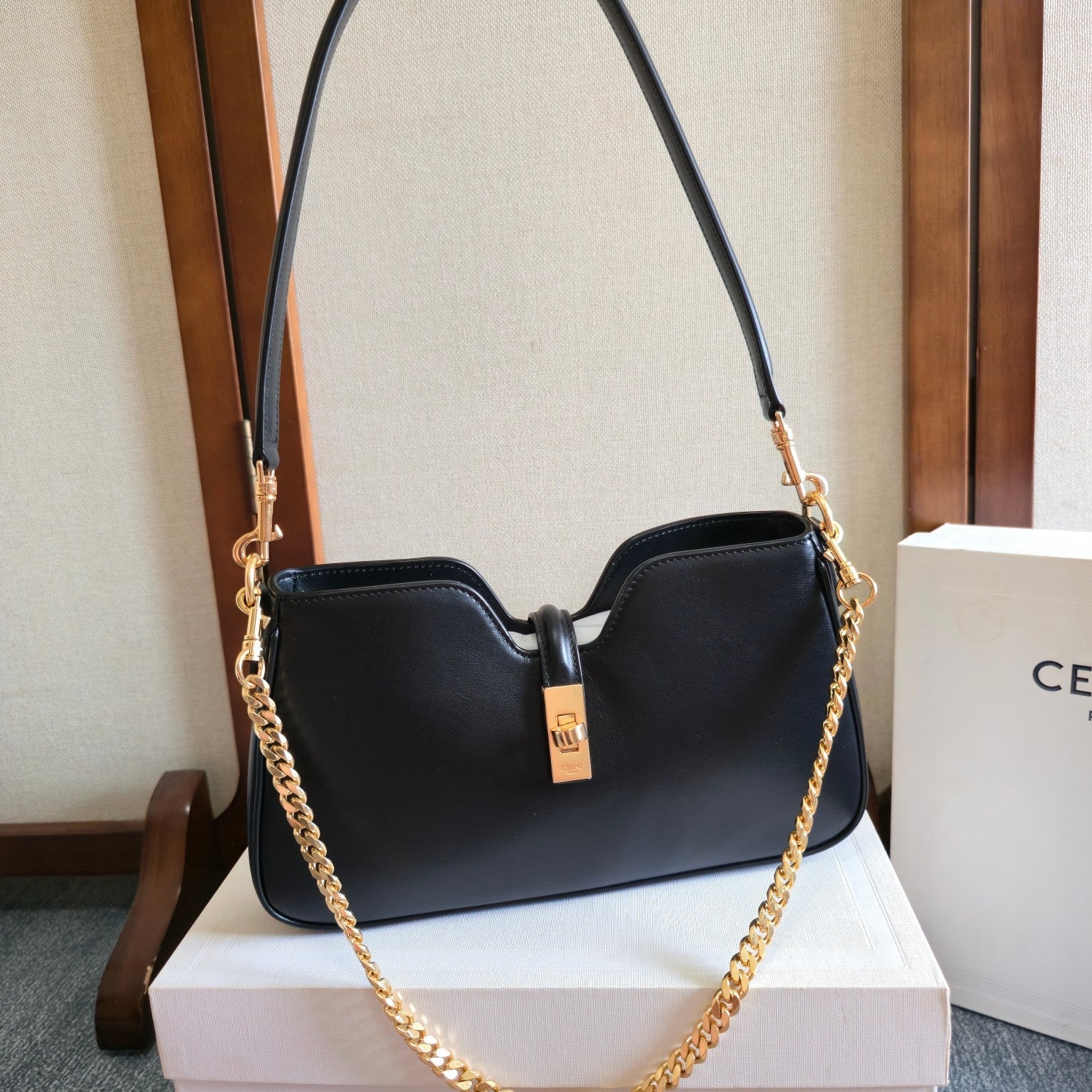 Celine Camille 16 Soft Shoulder Bag Smooth Black Calfskin