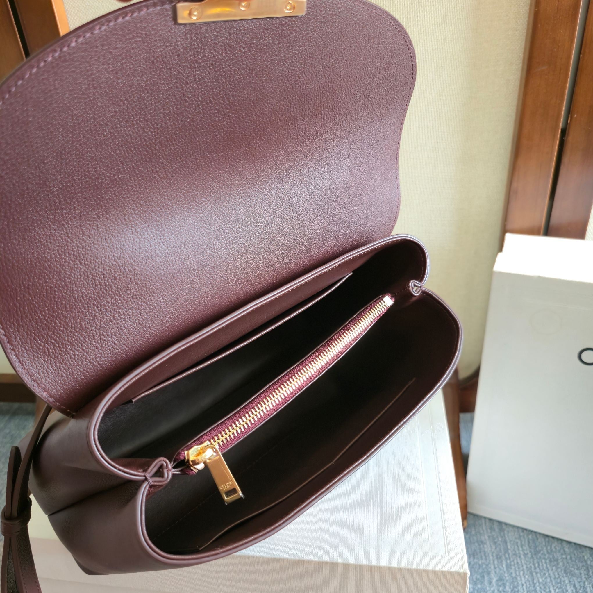 Celine Medium Nino Bag 25.5 Dark Burgundy Grained Calfskin
