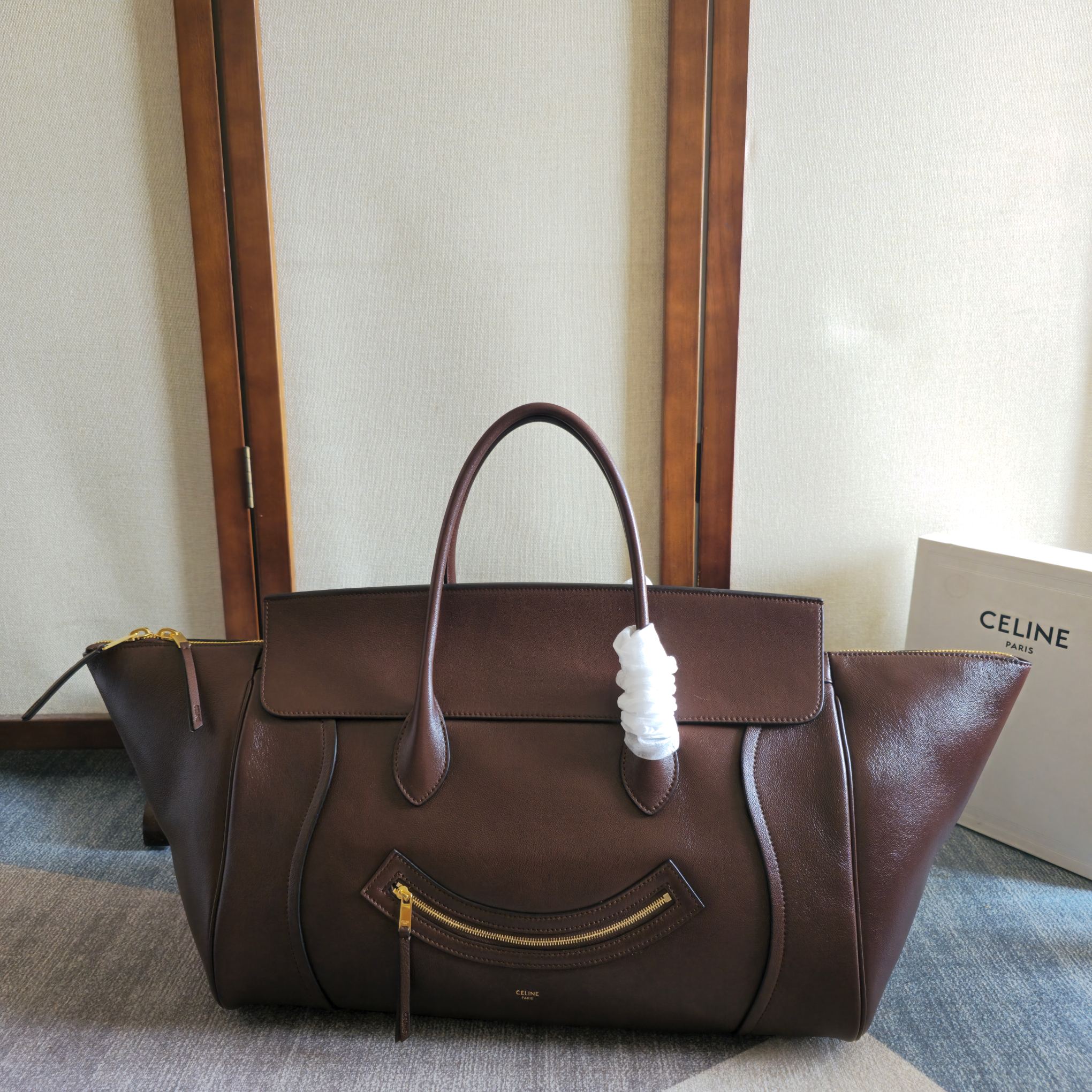 Celine 2026 Large Luggage Brown Shiny Lambskin