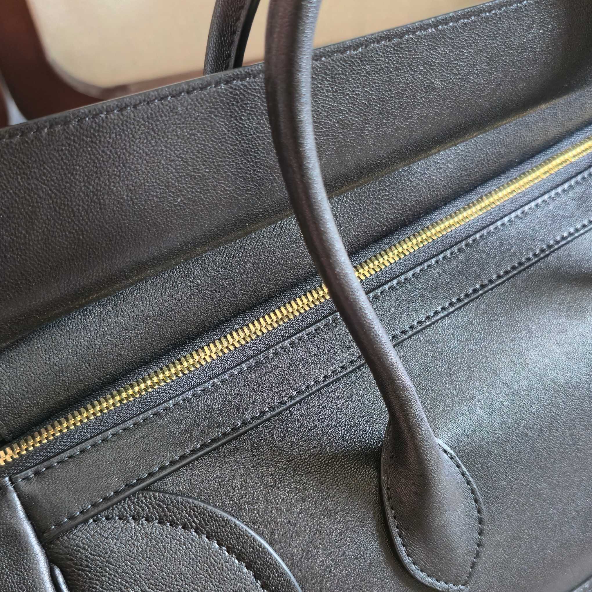 Celine 2026 Small Luggage Black Shiny Lambskin