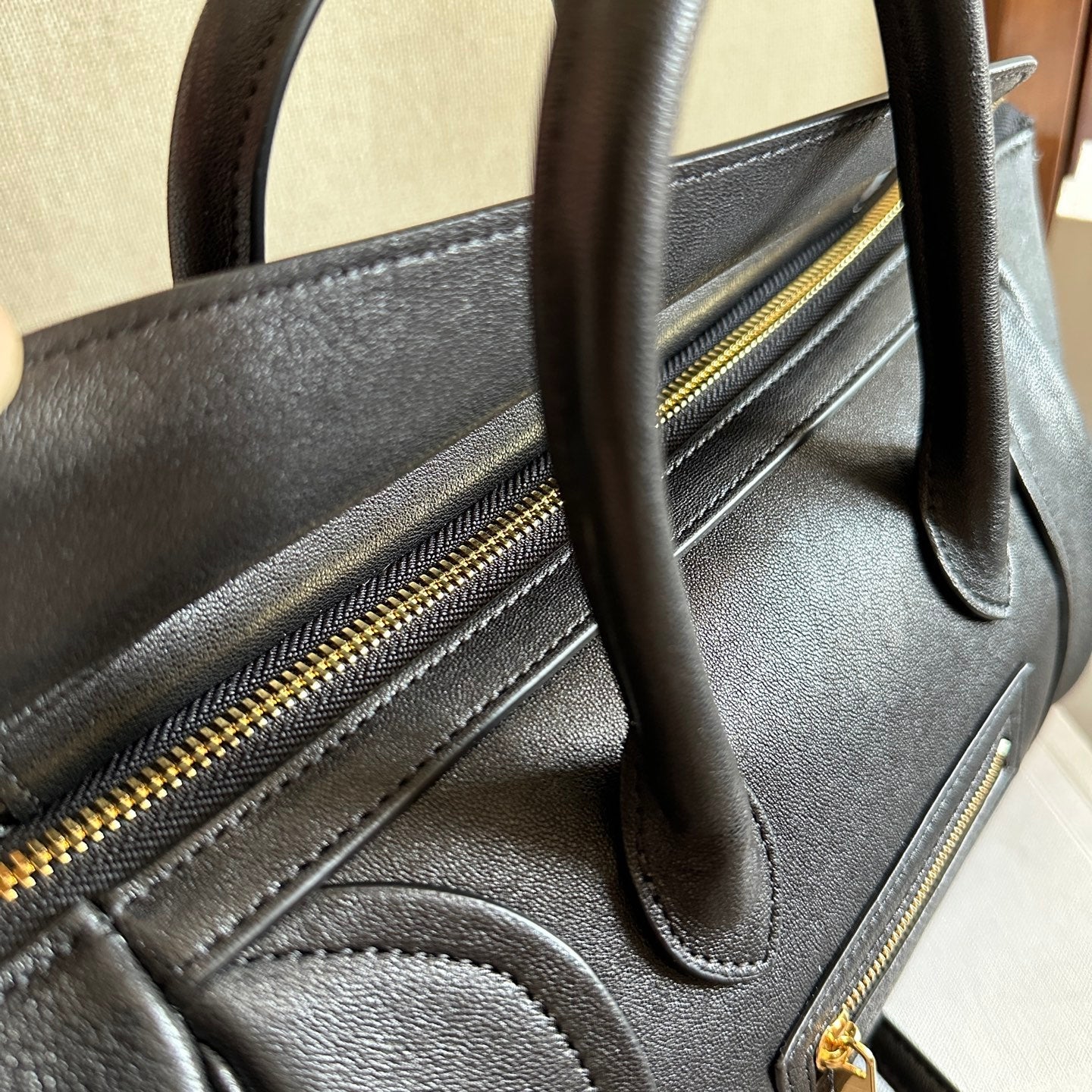 Celine Small Smiling New Luggage Black Lambskin