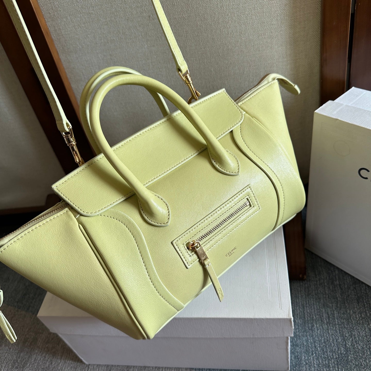 Celine Small Smiling New Luggage Goldenrod Yellow Lambskin