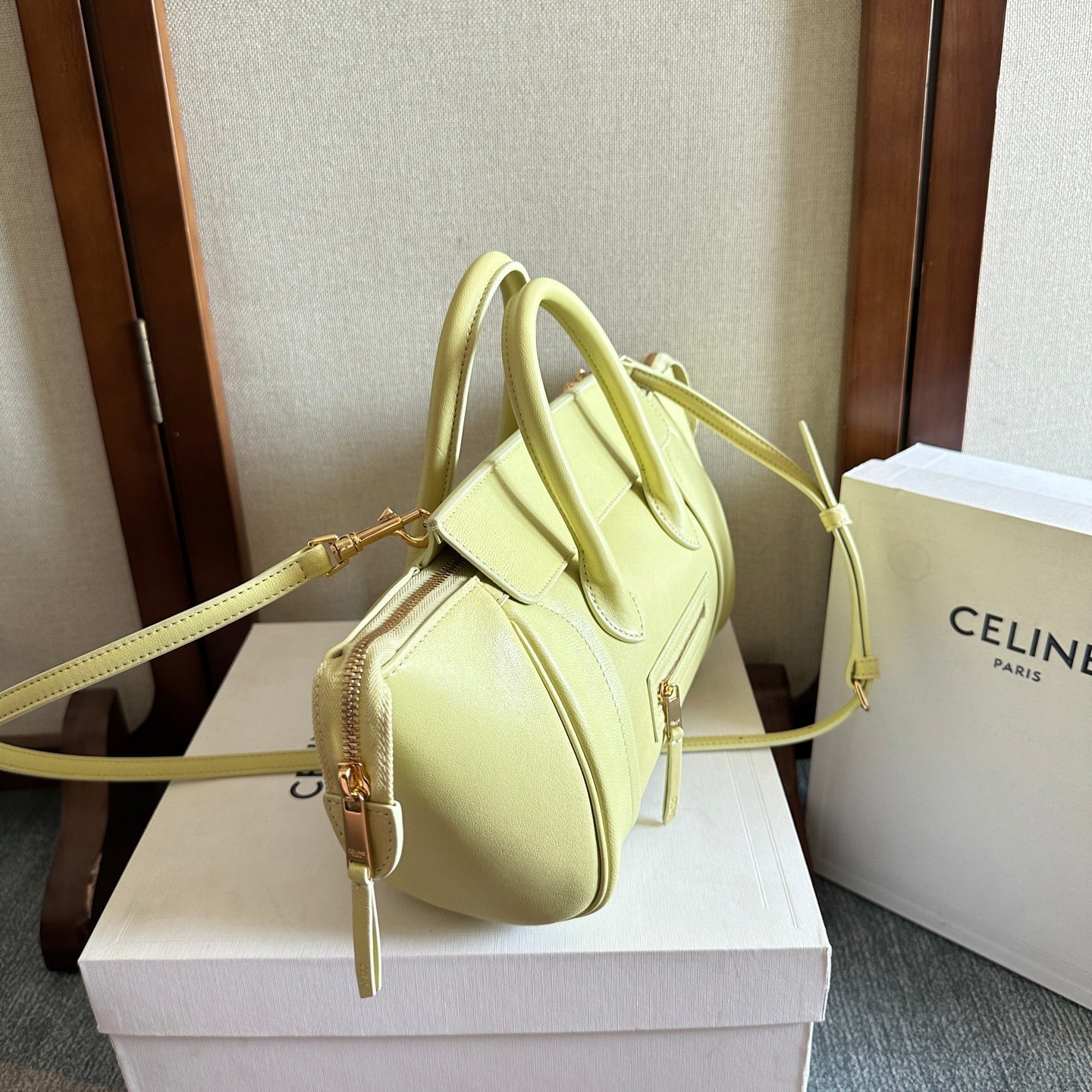 Celine Small Smiling New Luggage Goldenrod Yellow Lambskin