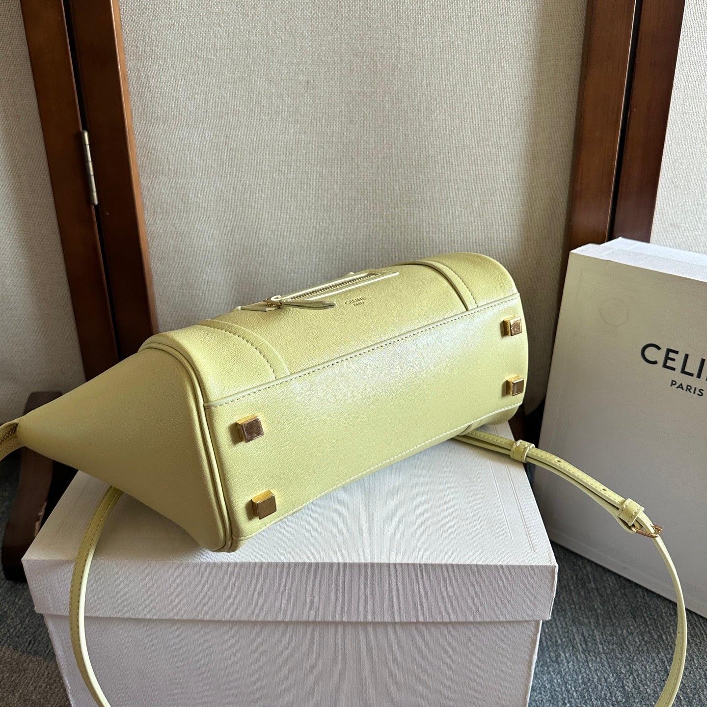 Celine Small Smiling New Luggage Goldenrod Yellow Lambskin
