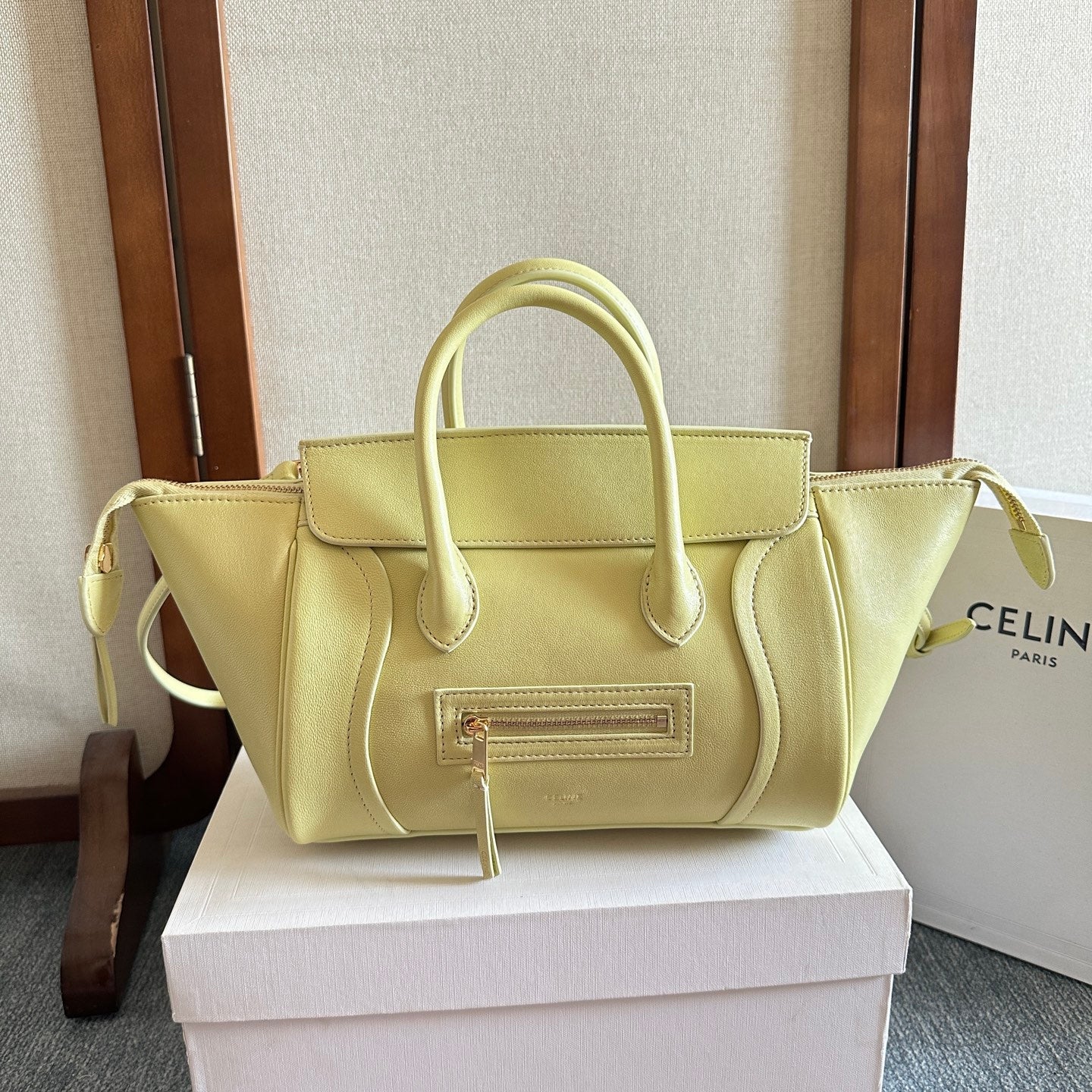 Celine Small Smiling New Luggage Goldenrod Yellow Lambskin