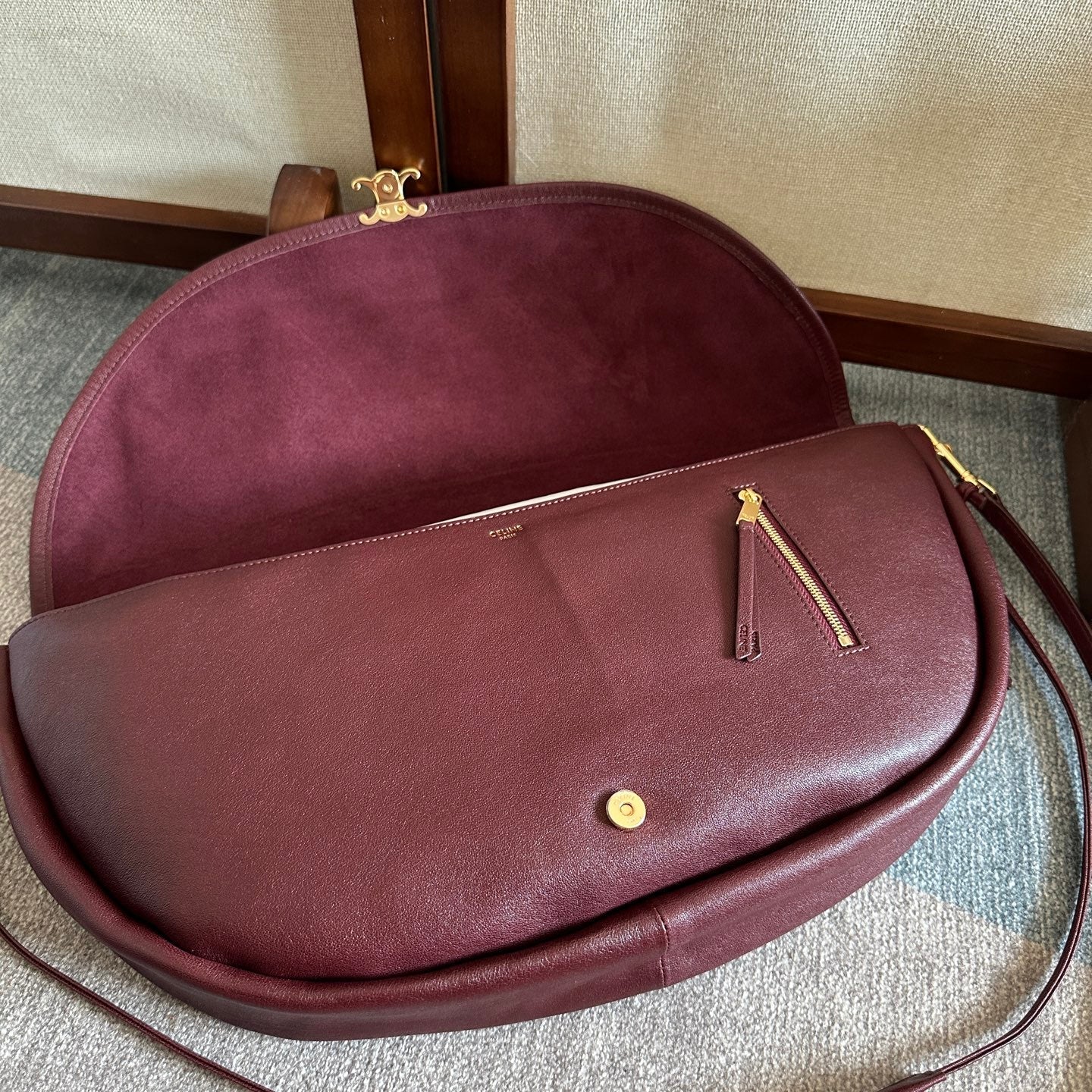 Celine Halfmoon Soft Triomphe Bag Dark Burgundy Lambskin