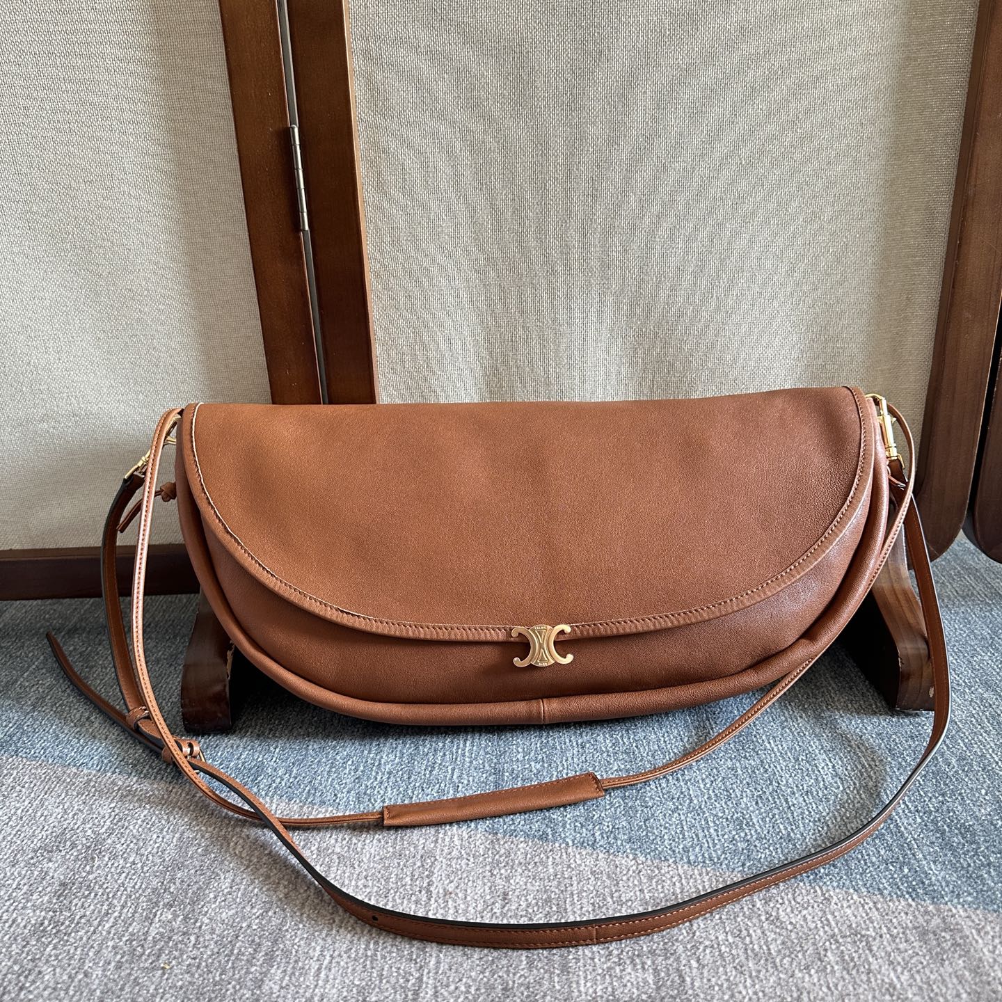 Celine Halfmoon Soft Triomphe Bag Brown Lambskin