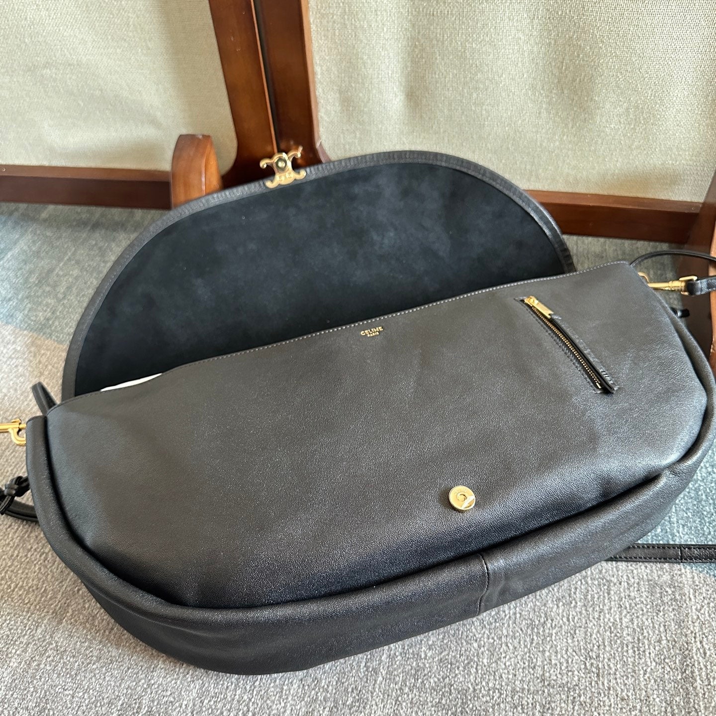 Celine Halfmoon Soft Triomphe Bag Black Lambskin