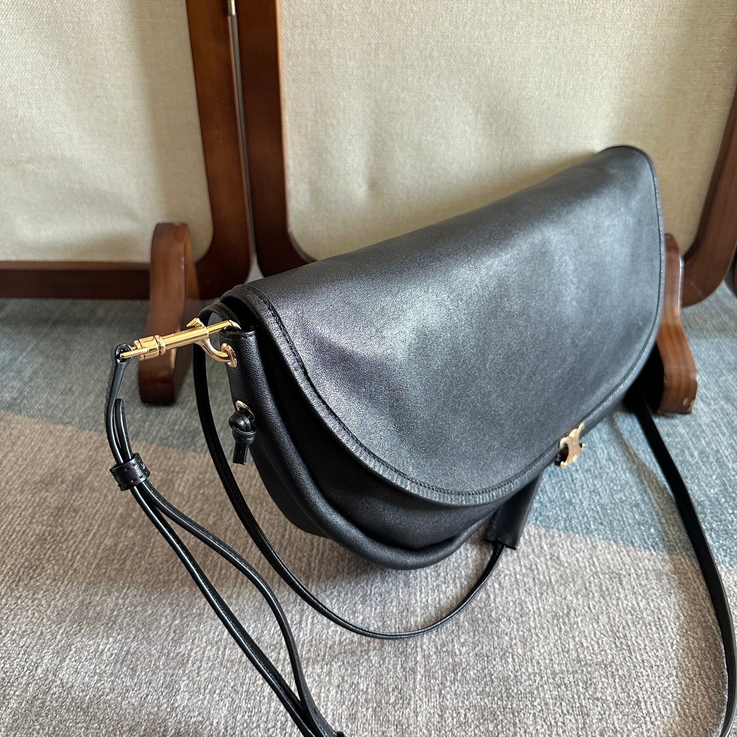 Celine Halfmoon Soft Triomphe Bag Black Lambskin