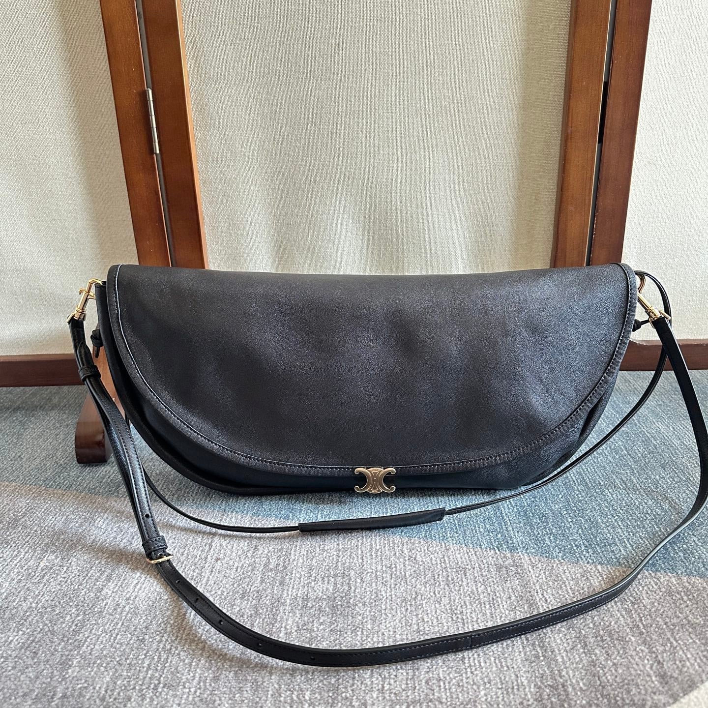 Celine Halfmoon Soft Triomphe Bag Black Lambskin