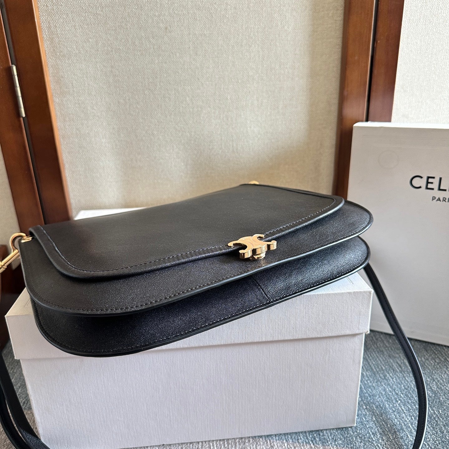 Celine Besace Soft Triomphe Bag Black Lambskin