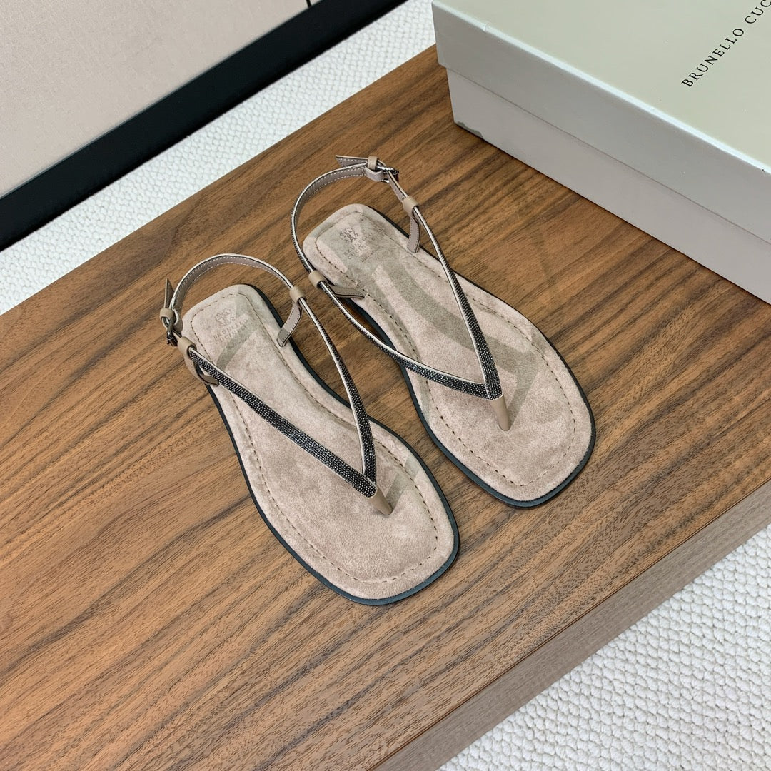 Brunello Cucinelli Flat Sandals Light Taupe Suede 934693