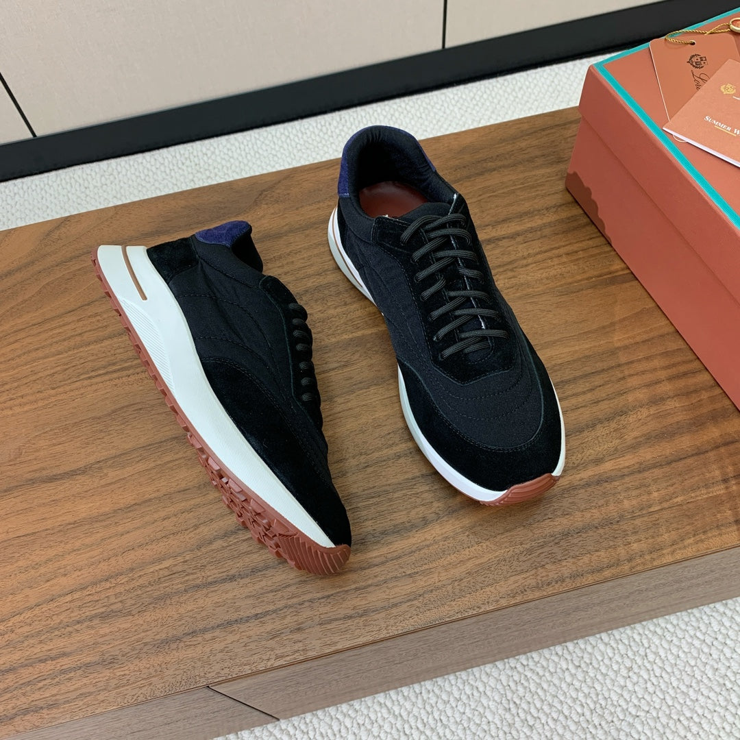 LP Week End Walk Sneaker In Black Mix Navy Blue Denim Fabric And Sudede 984391