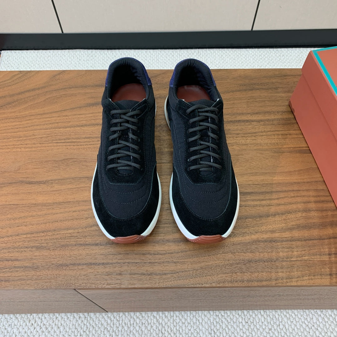 LP Week End Walk Sneaker In Black Mix Navy Blue Denim Fabric And Sudede 984391