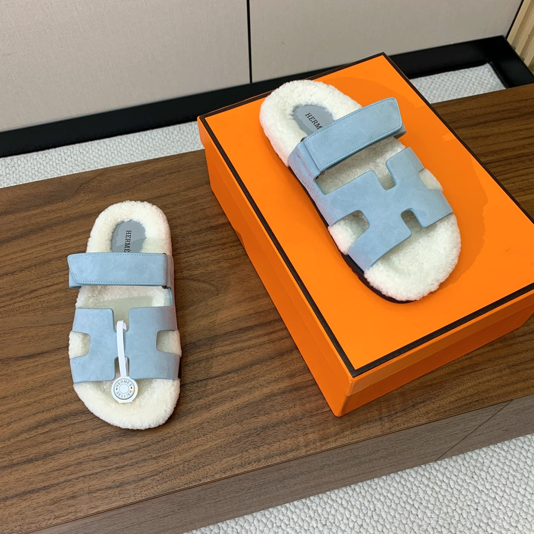 HM Chypre Sandal Cloud Blue Mix White Wool And Cowhide Lining 984208