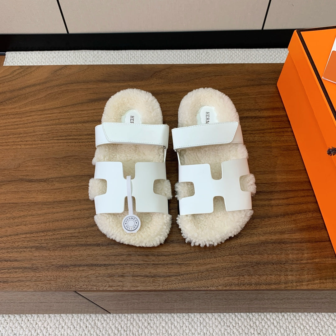 HM Chypre Sandal White Mix Light Beige Wool And Cowhide Lining 984210