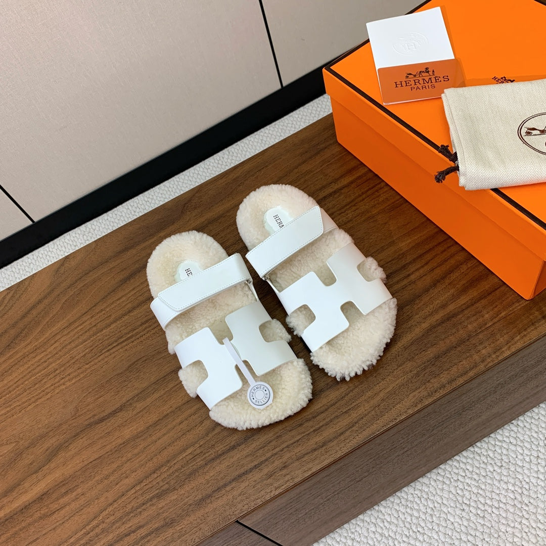 HM Chypre Sandal White Mix Light Beige Wool And Cowhide Lining 984210