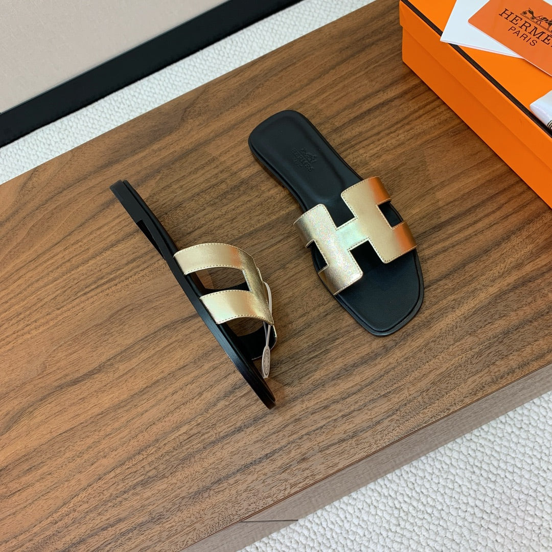 0ran Sandal Black Gold Metalic Lambskin