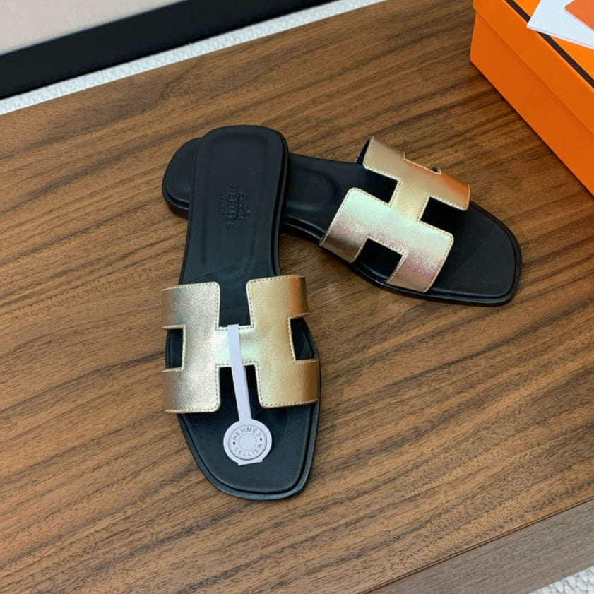 0ran Sandal Black Gold Metalic Lambskin