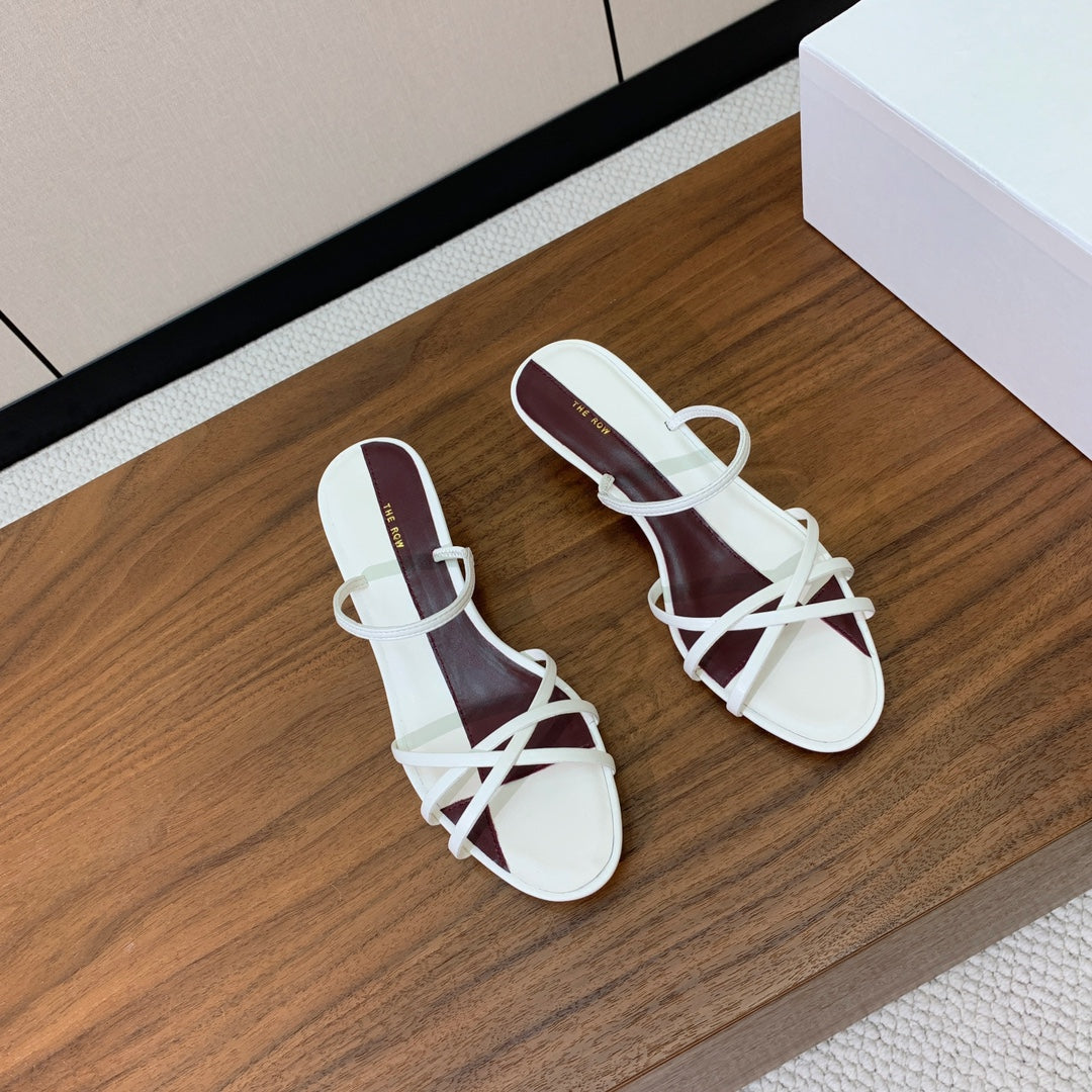 The Row Heel Sandals 30mm White Mix Burgundy Sheepskin 325422