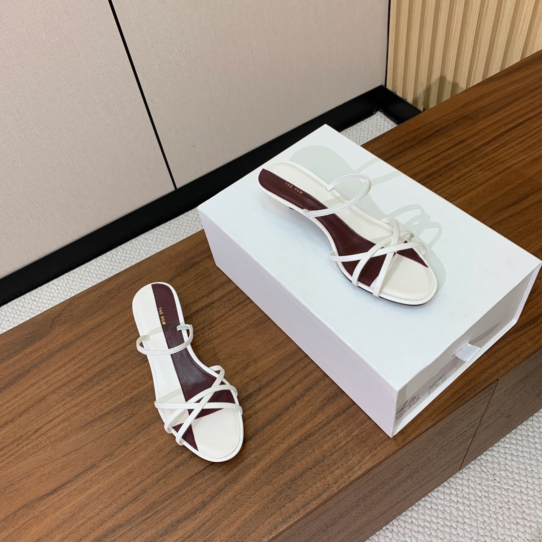The Row Heel Sandals 30mm White Mix Burgundy Sheepskin 325422