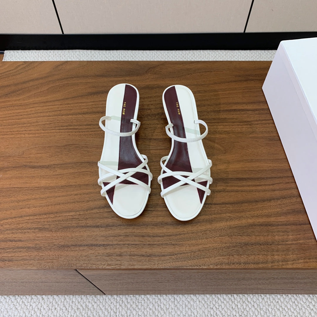 The Row Heel Sandals 30mm White Mix Burgundy Sheepskin 325422