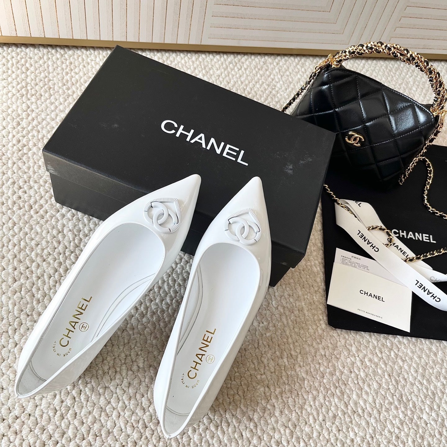 CC 26s Pointed-Toe Flats Pump White Patent Leather 787140