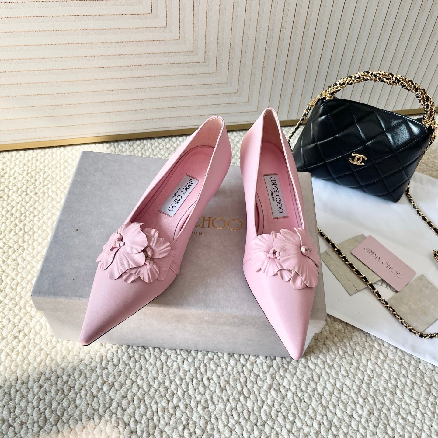 Jimmy Choo Skye Corsage Pump 4.5cm Pink Sheepskin 669831