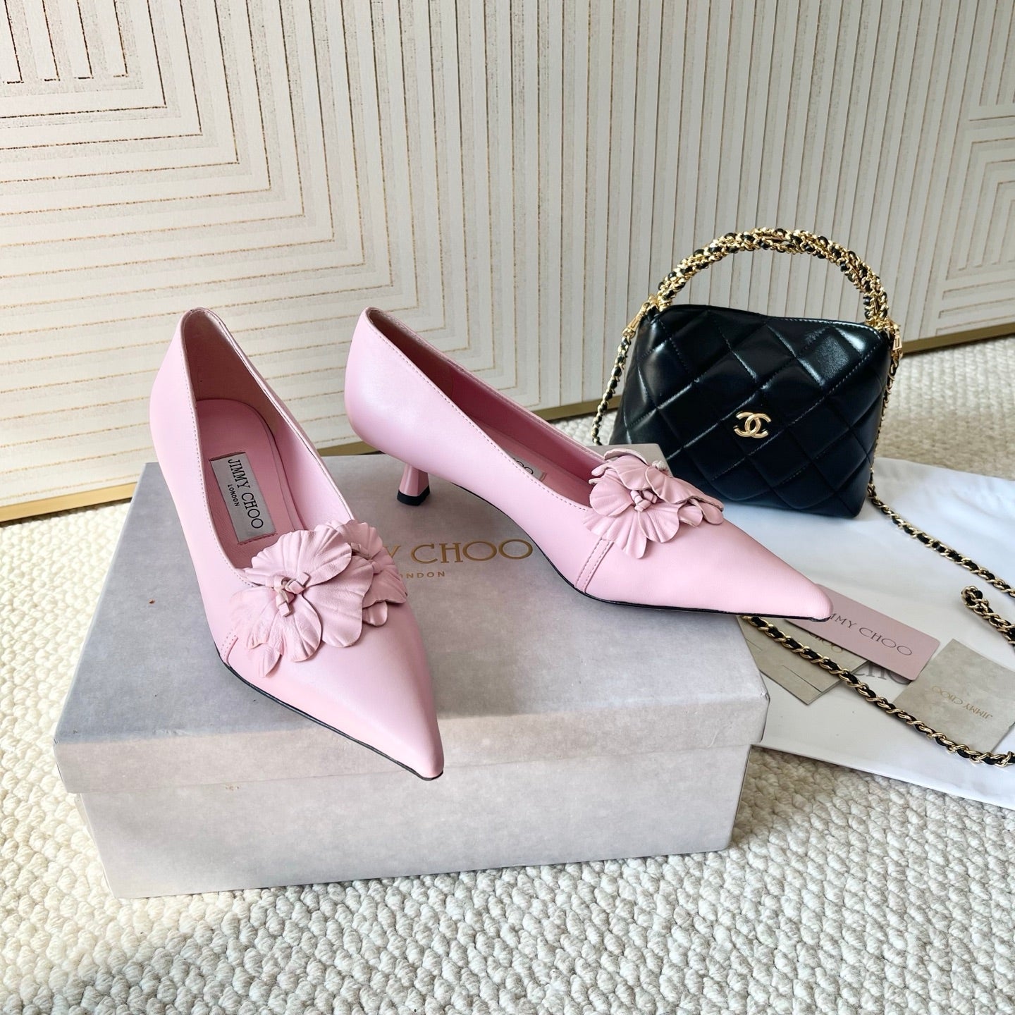 Jimmy Choo Skye Corsage Pump 4.5cm Pink Sheepskin 669831