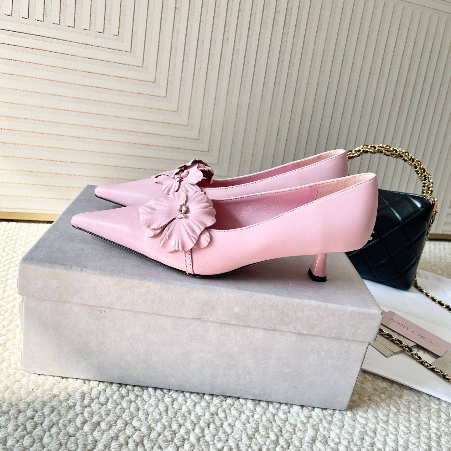 Jimmy Choo Skye Corsage Pump 4.5cm Pink Sheepskin 669831