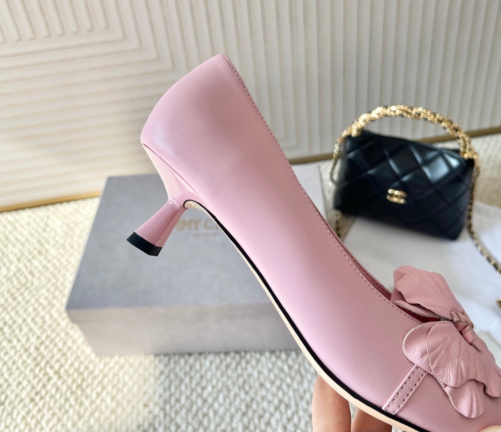 Jimmy Choo Skye Corsage Pump 4.5cm Pink Sheepskin 669831
