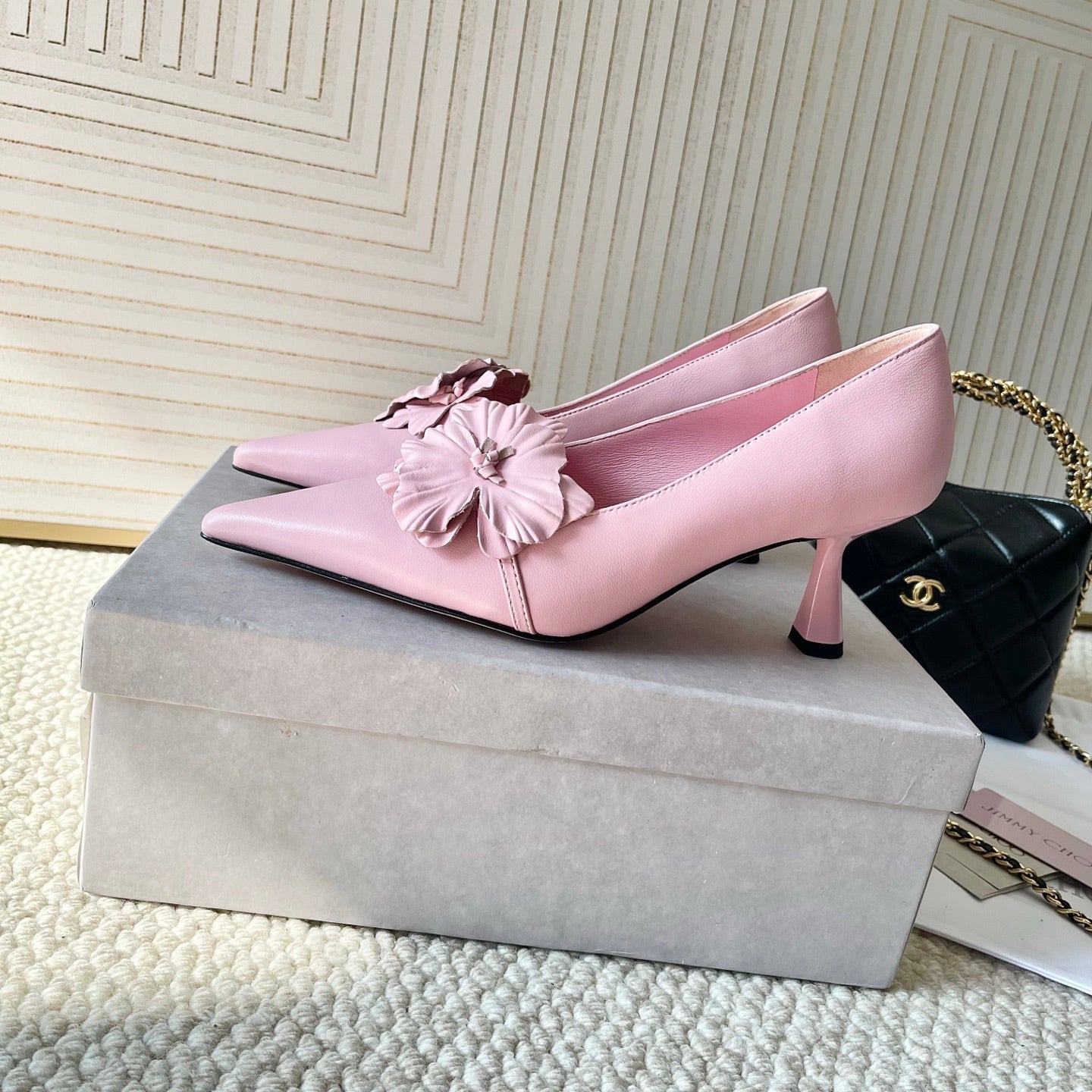 Jimmy Choo Skye Corsage Pump 6.5cm Pink Sheepskin 669832