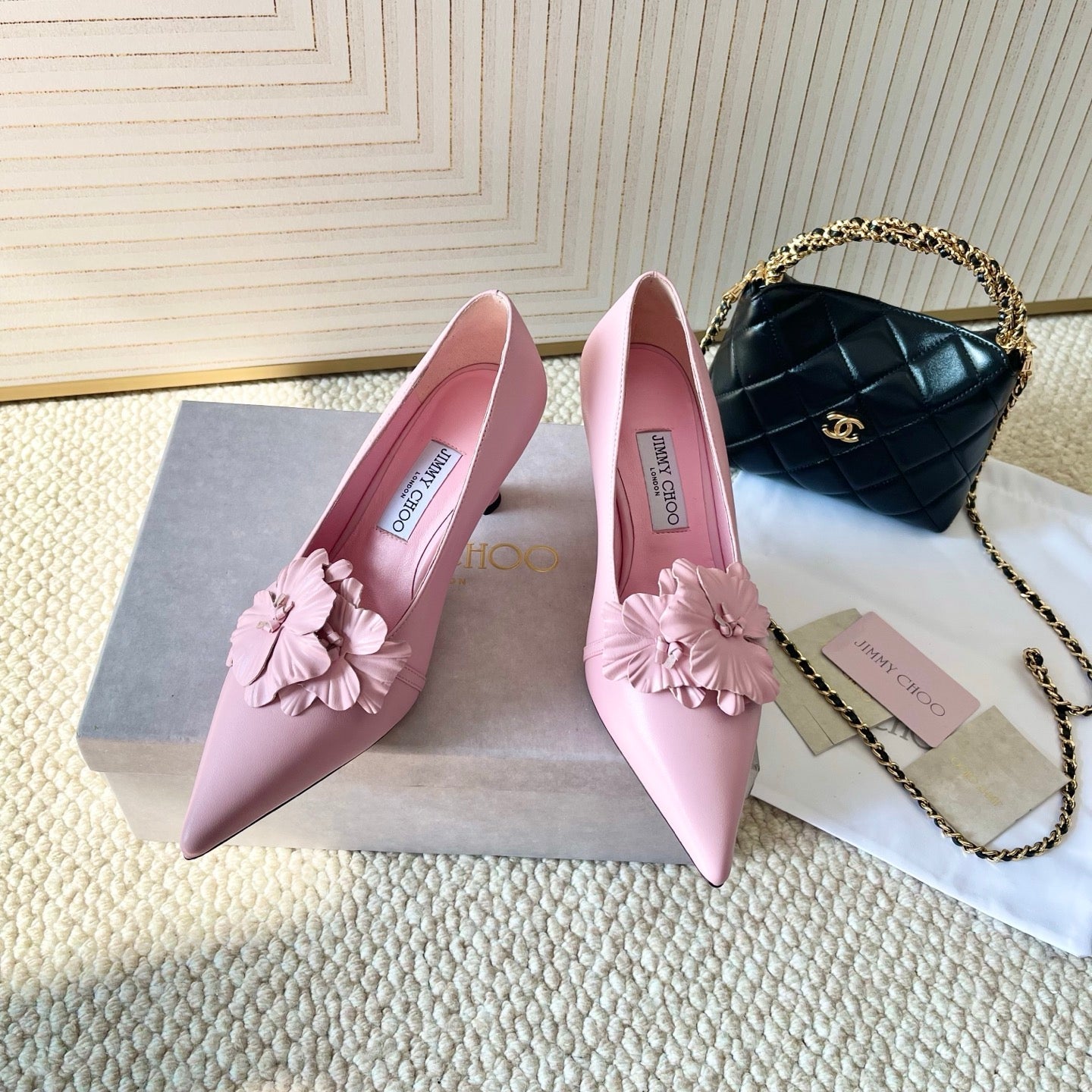 Jimmy Choo Skye Corsage Pump 6.5cm Pink Sheepskin 669832