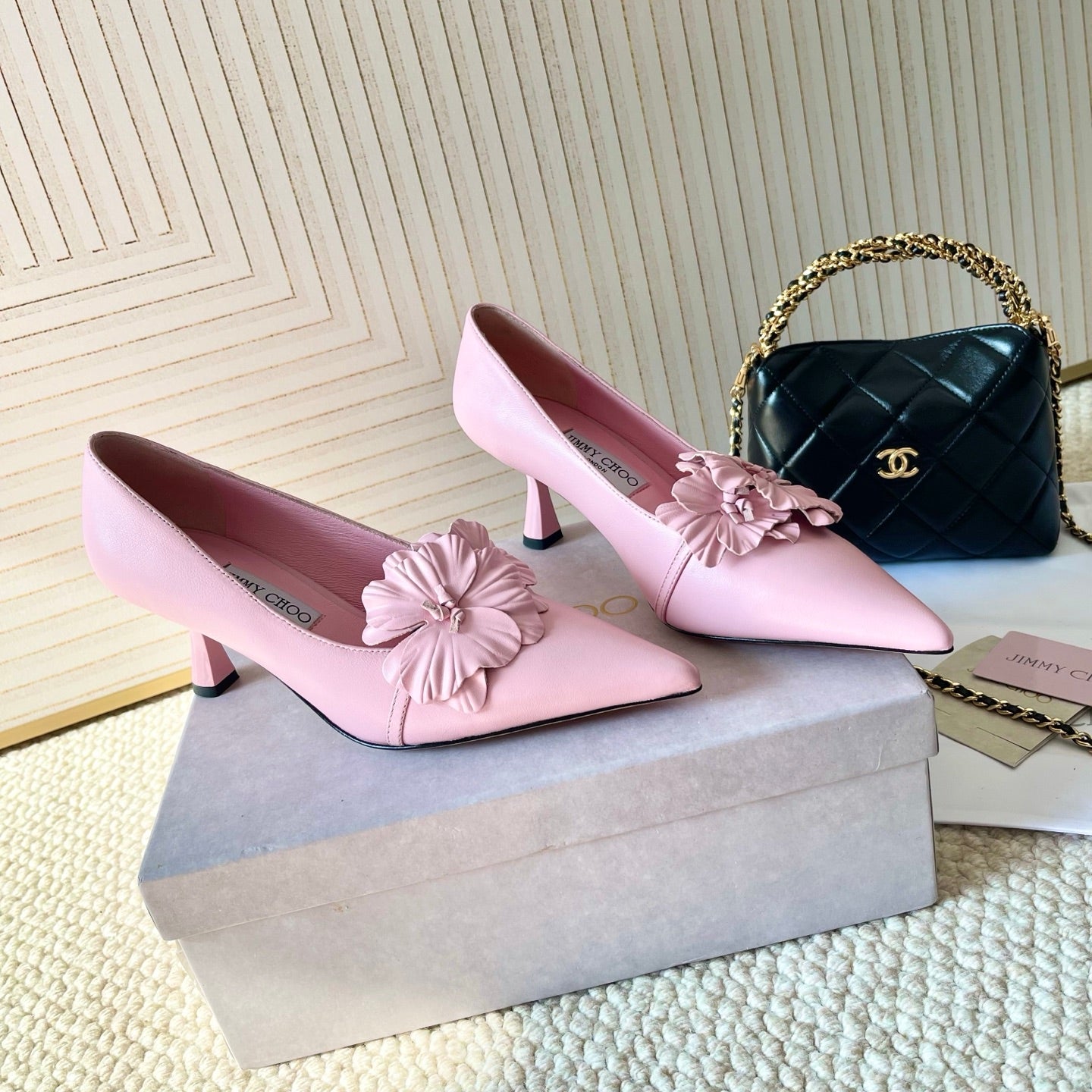 Jimmy Choo Skye Corsage Pump 6.5cm Pink Sheepskin 669832