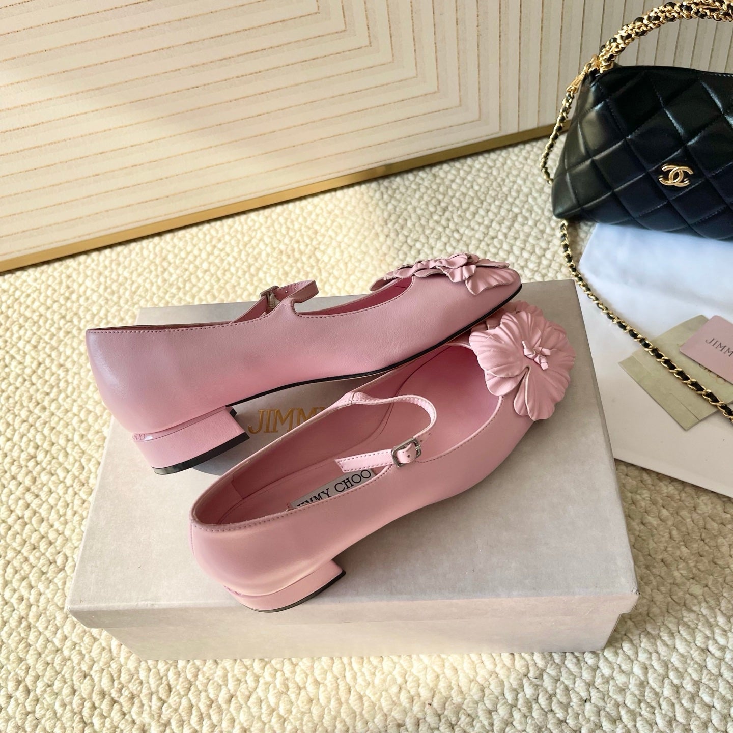 Jimmy Choo Skye Corsage Ballet Flat Pink Sheepskin 669836