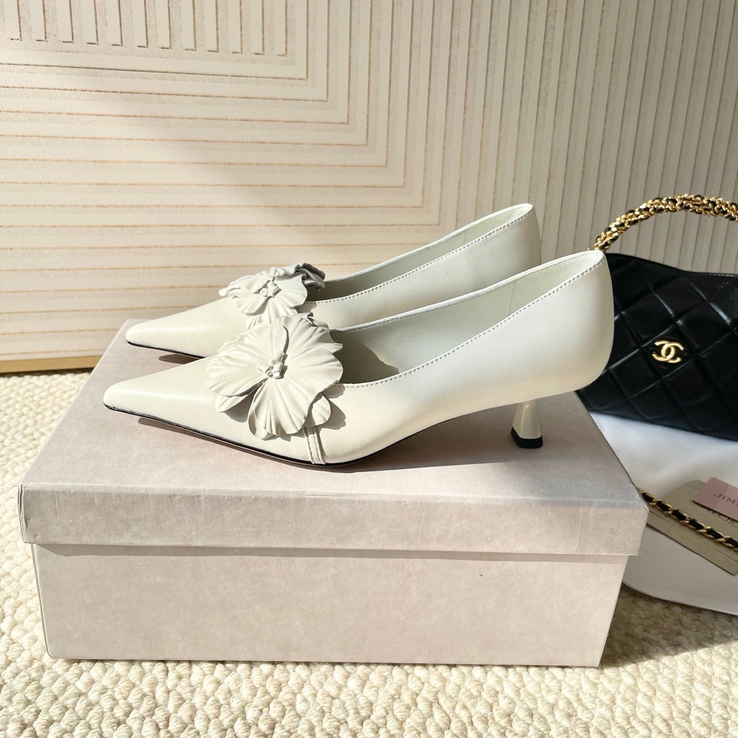 Jimmy Choo Skye Corsage Pump 4.5cm White Sheepskin 669837